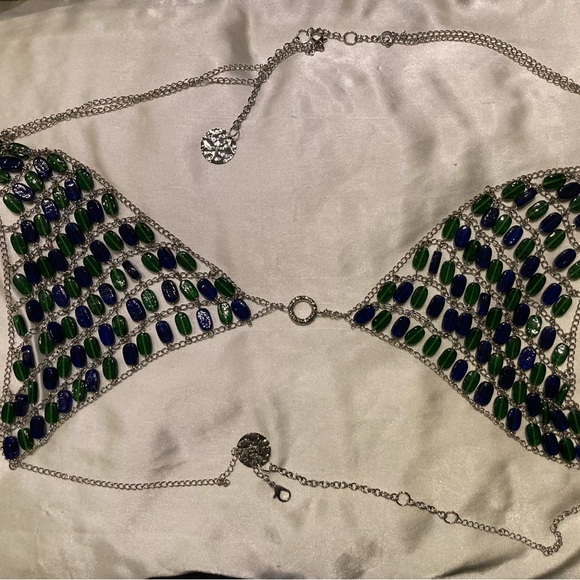 Exotic Goddess Chain Beaded Body Piece Bra Top NWT - Picture 13 of 15
